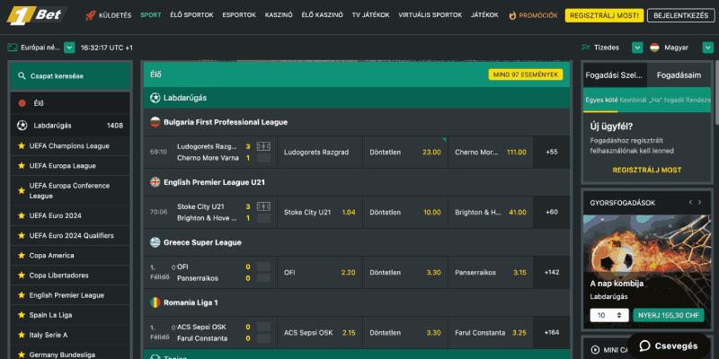 Pillanatkép a 1Bet fő sportfogadási oldaláról