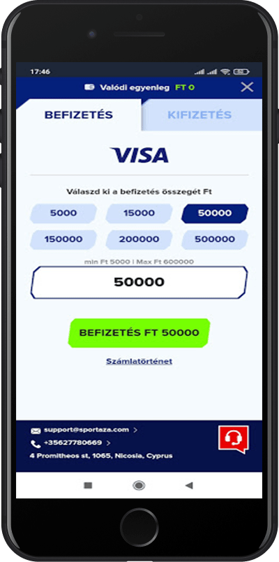 Sportaza Visa befizetés