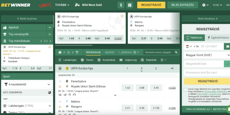 Pillanatkép a Betwinner fő sportfogadási oldaláról